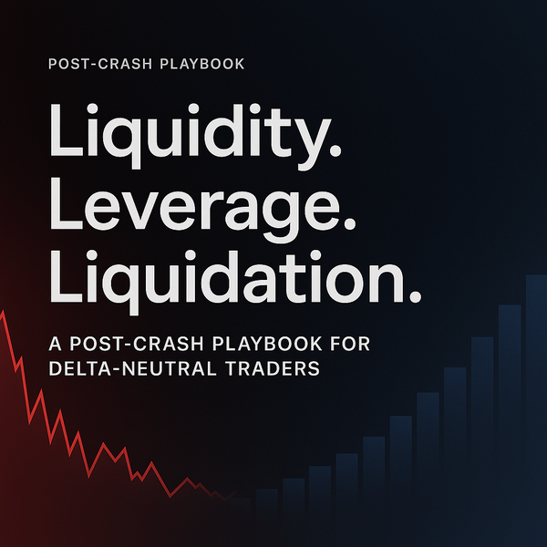 A dark fintech-style header image displaying the title “Liquidity. Leverage. Liquidation.” over subtle glowing chart waves. 